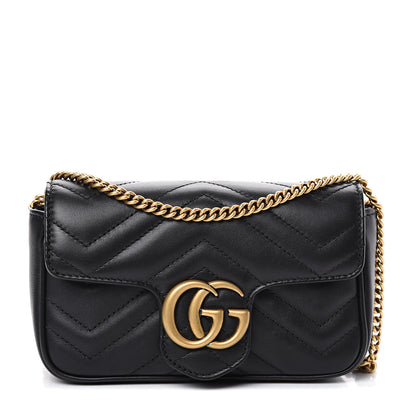Gucci Calfskin Matelasse Super Mini GG Marmont Shoulder Bag Black 1 of 13