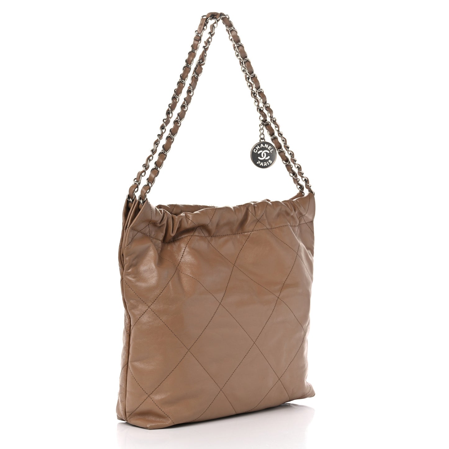 Shiny Calfskin Quilted Small Chanel 22 Beige