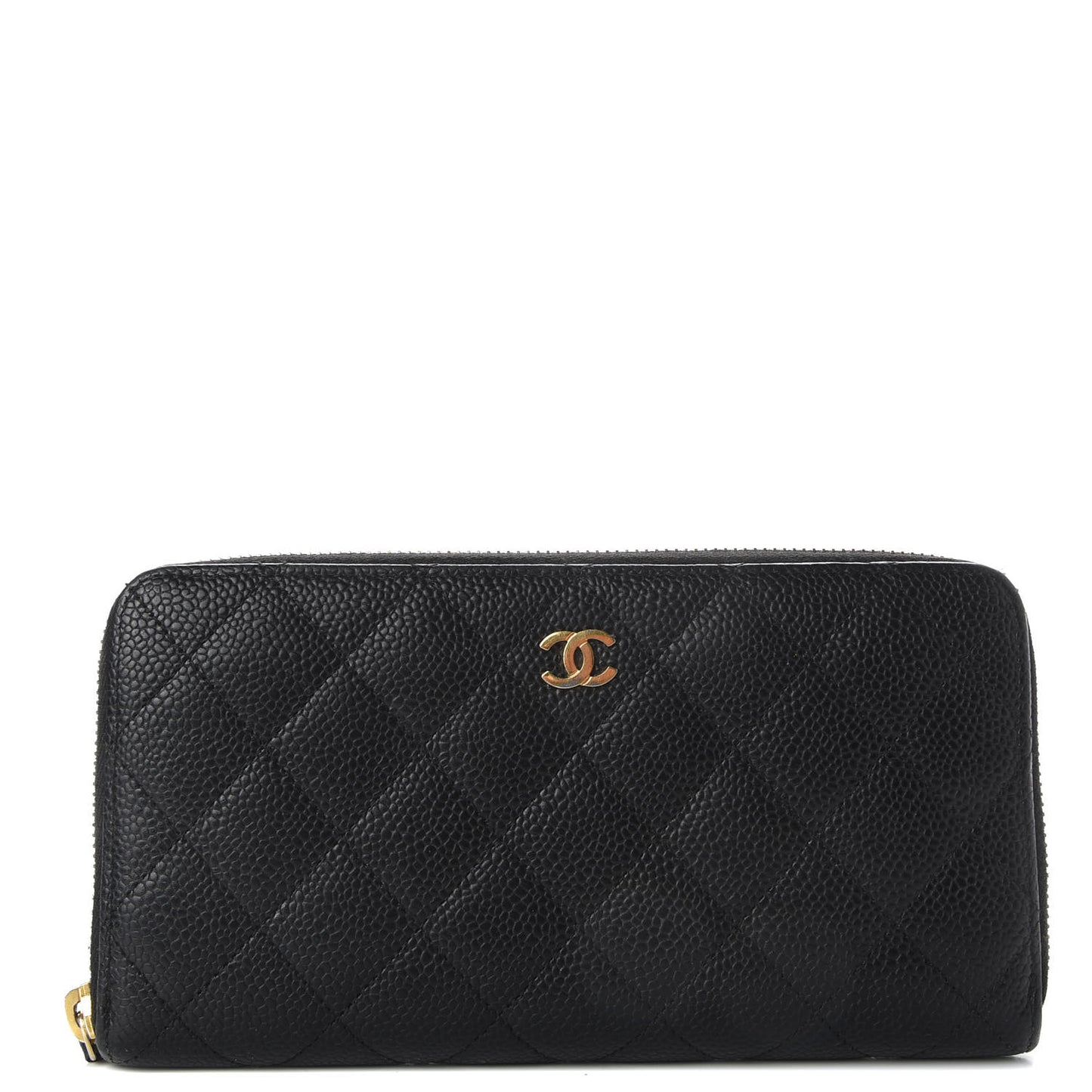 Caviar Quilted Large Gusset Zip Around Wallet Black