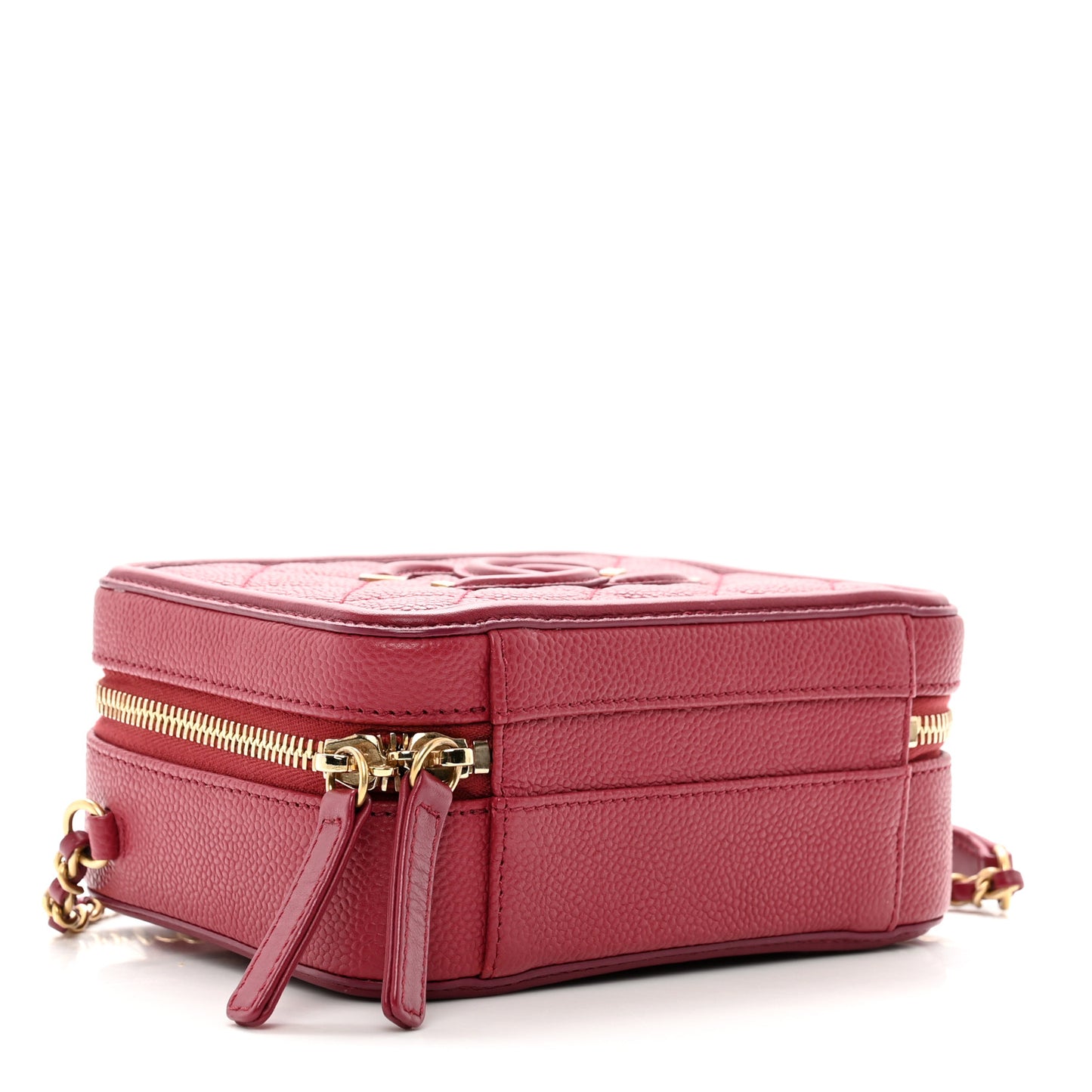 Caviar Quilted Small CC Filigree Vanity Case Burgundy