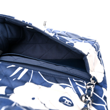 Chanel Floral Printed Silk CC Medium Single Flap Navy Blue White 5 of 11