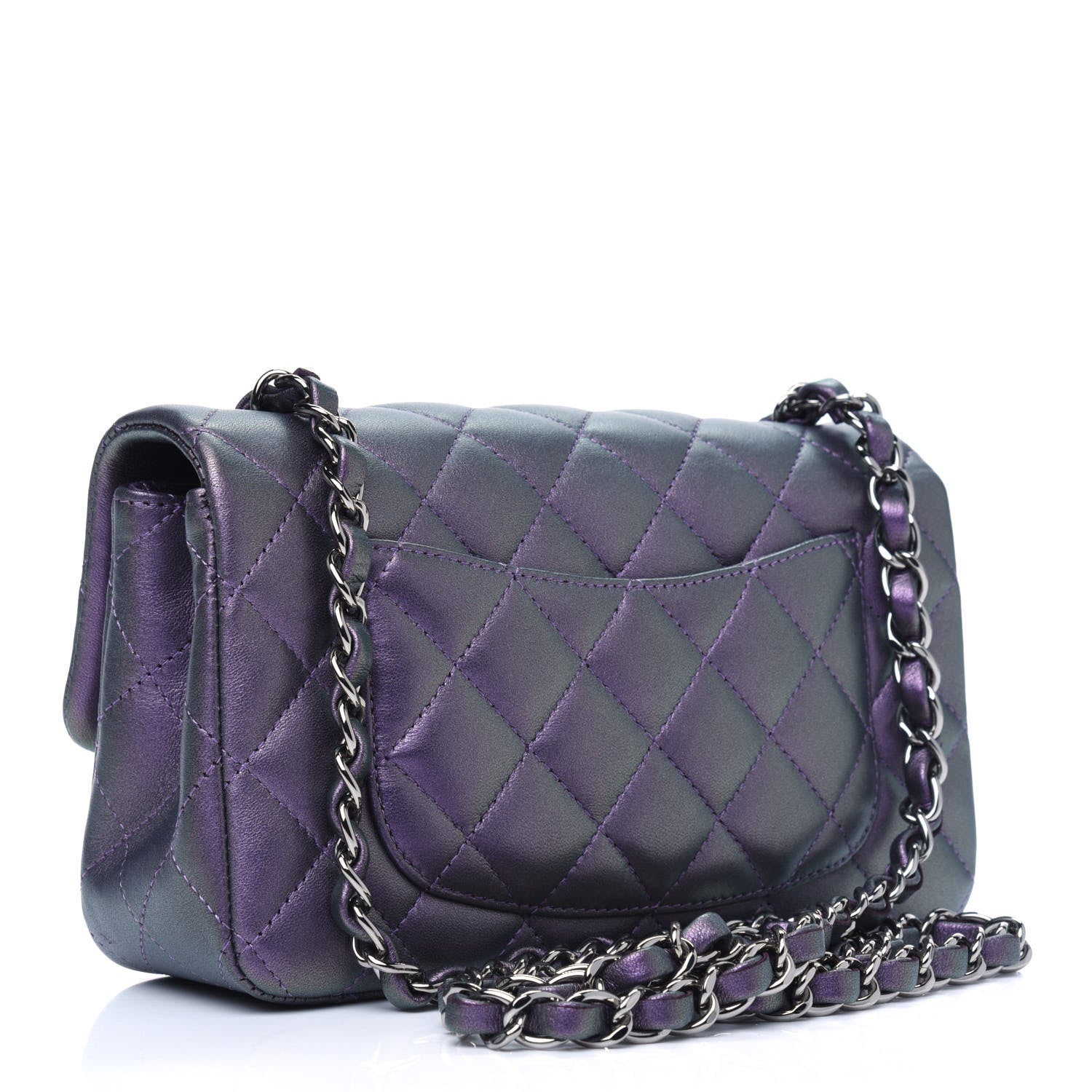 Chanel Metallic Lambskin Quilted Mini Rectangular Flap Purple 2 of 4