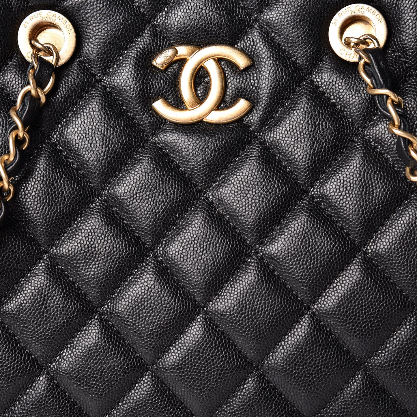 Caviar Quilted Large Coco Handle Shopping Tote Black