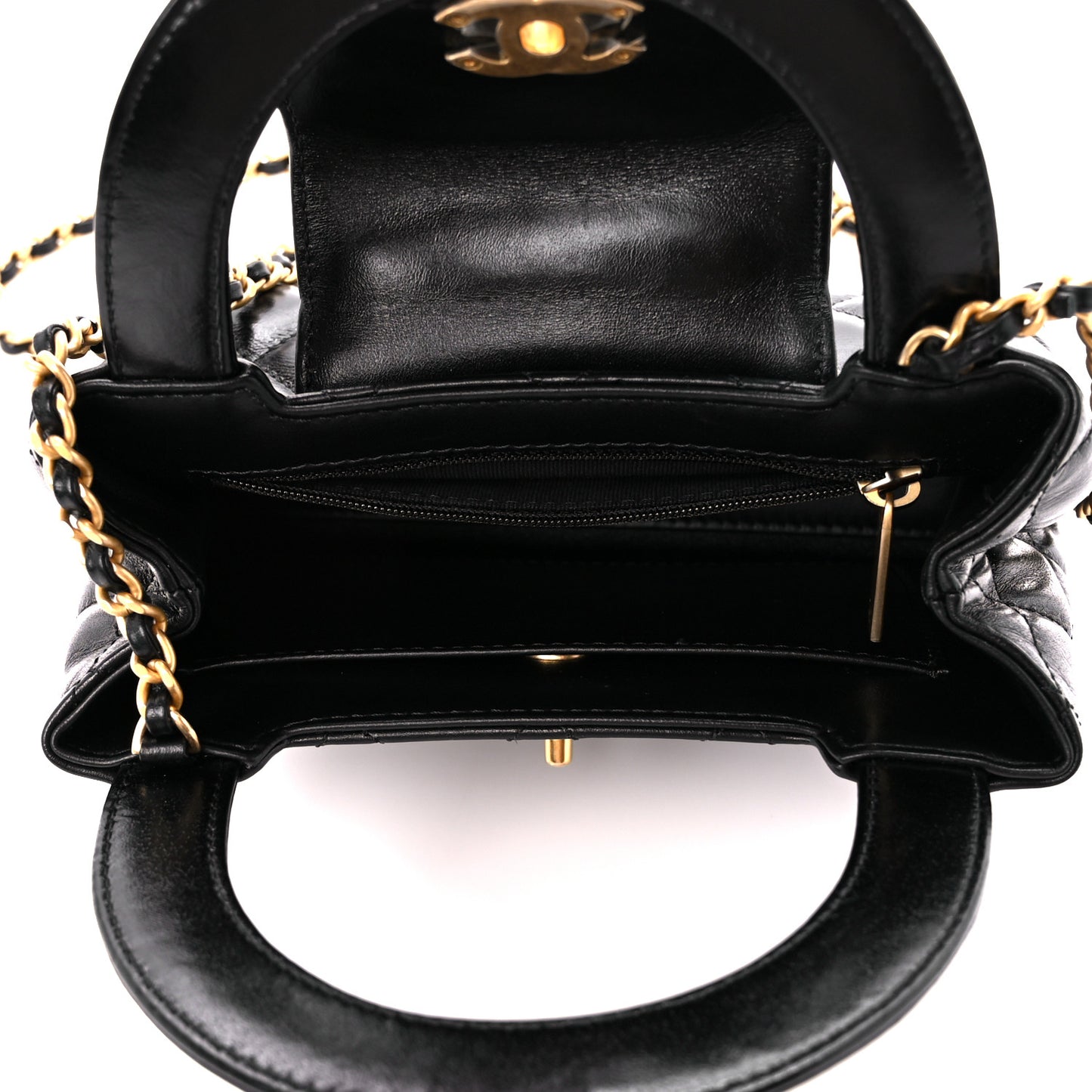 Shiny Aged Calfskin Quilted Nano Kelly Shopper Black