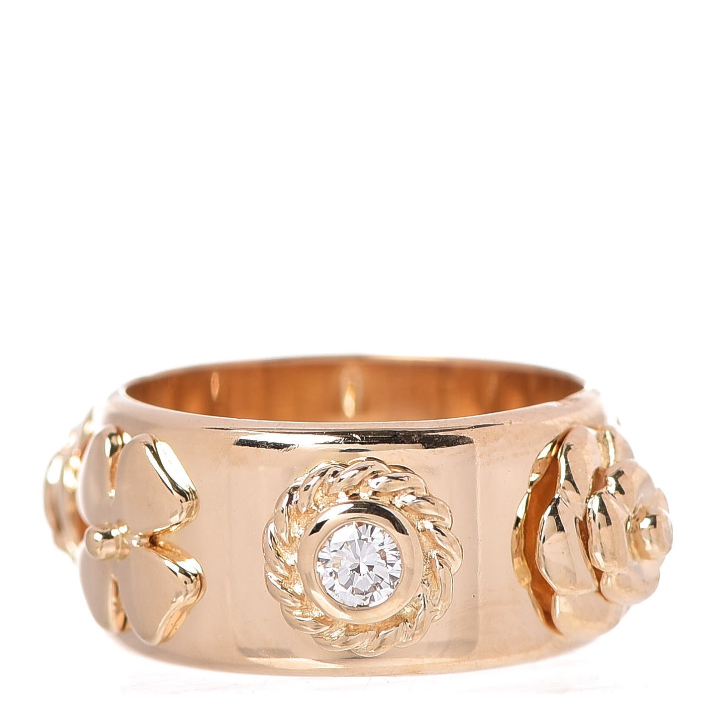 18K Yellow Gold Diamond Camellia Band Ring 50 5.25