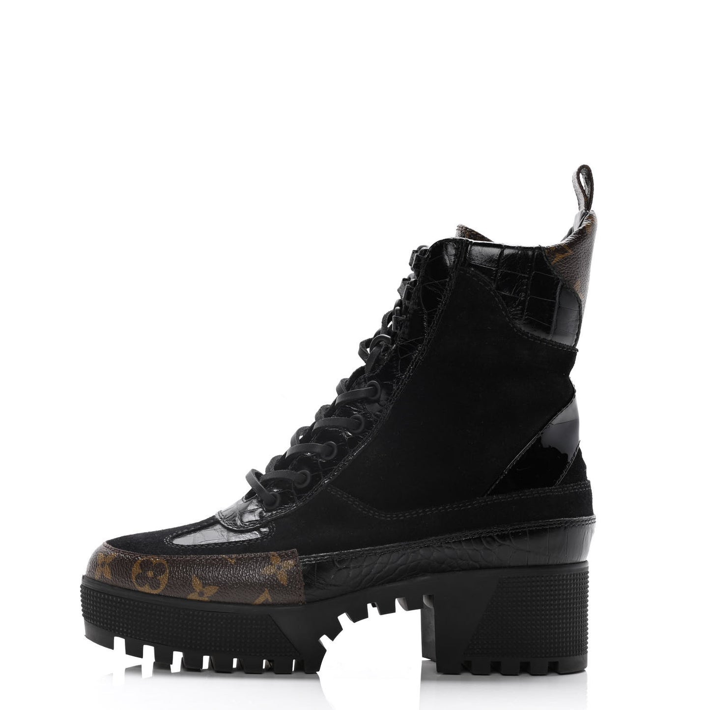 Suede Calfskin Monogram Laureate Platform Desert Boots 38 Black