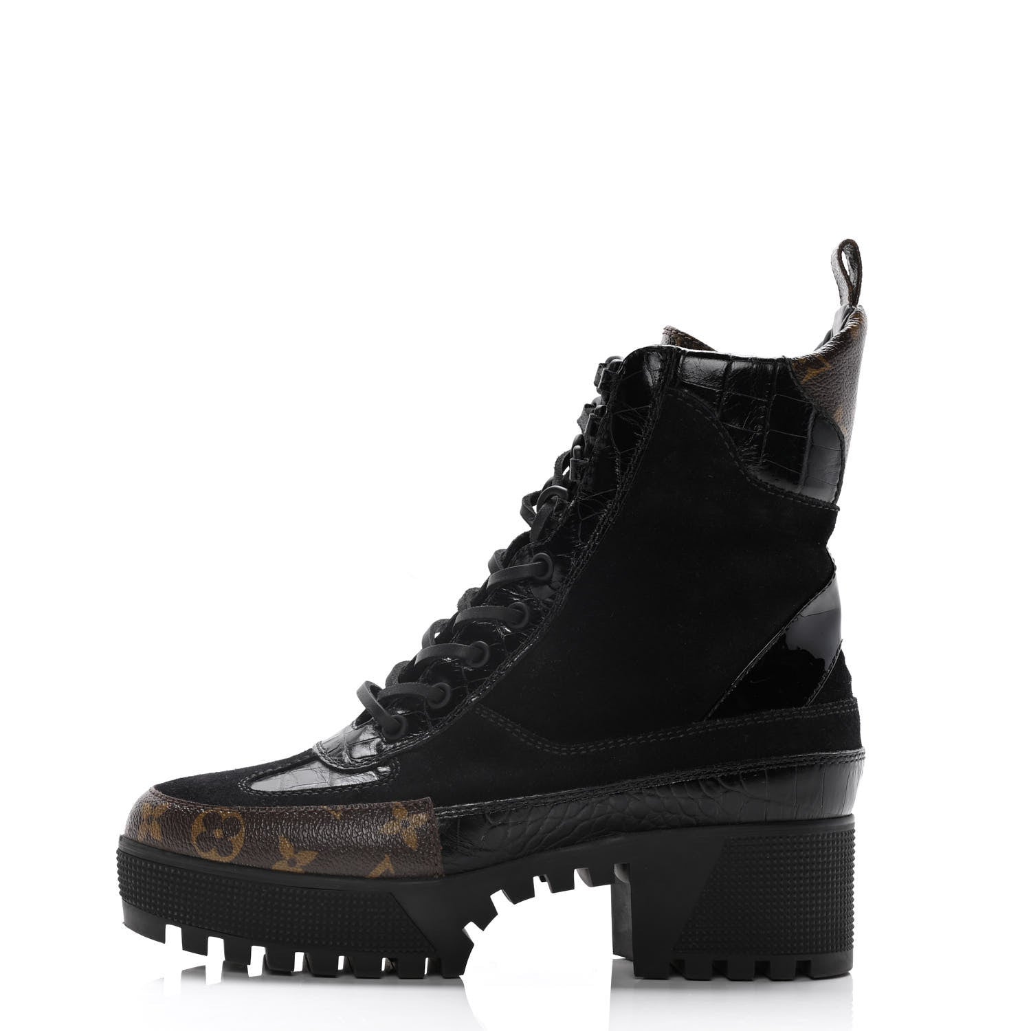 Louis Vuitton Suede Calfskin Monogram Laureate Platform Desert Boots 38 Black 1 of 13