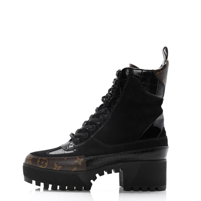 Louis Vuitton Suede Calfskin Monogram Laureate Platform Desert Boots 38 Black 1 of 13