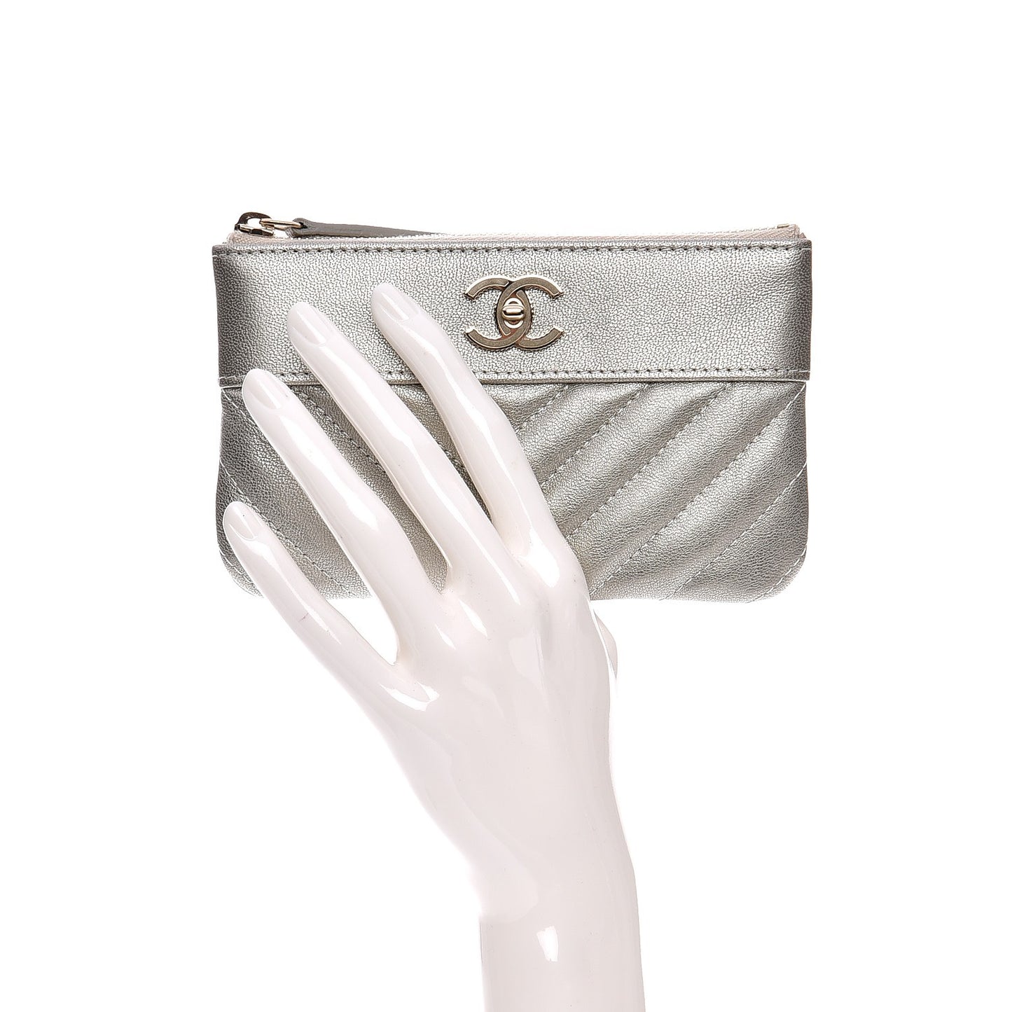 Metallic Sheepskin Chevron Quilted Small Vintage Mademoiselle Cosmetic Case Light Gold