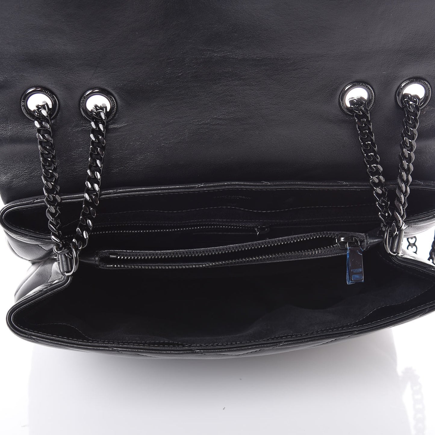 Calfskin Y Quilted Monogram Medium Loulou Chain Satchel Black