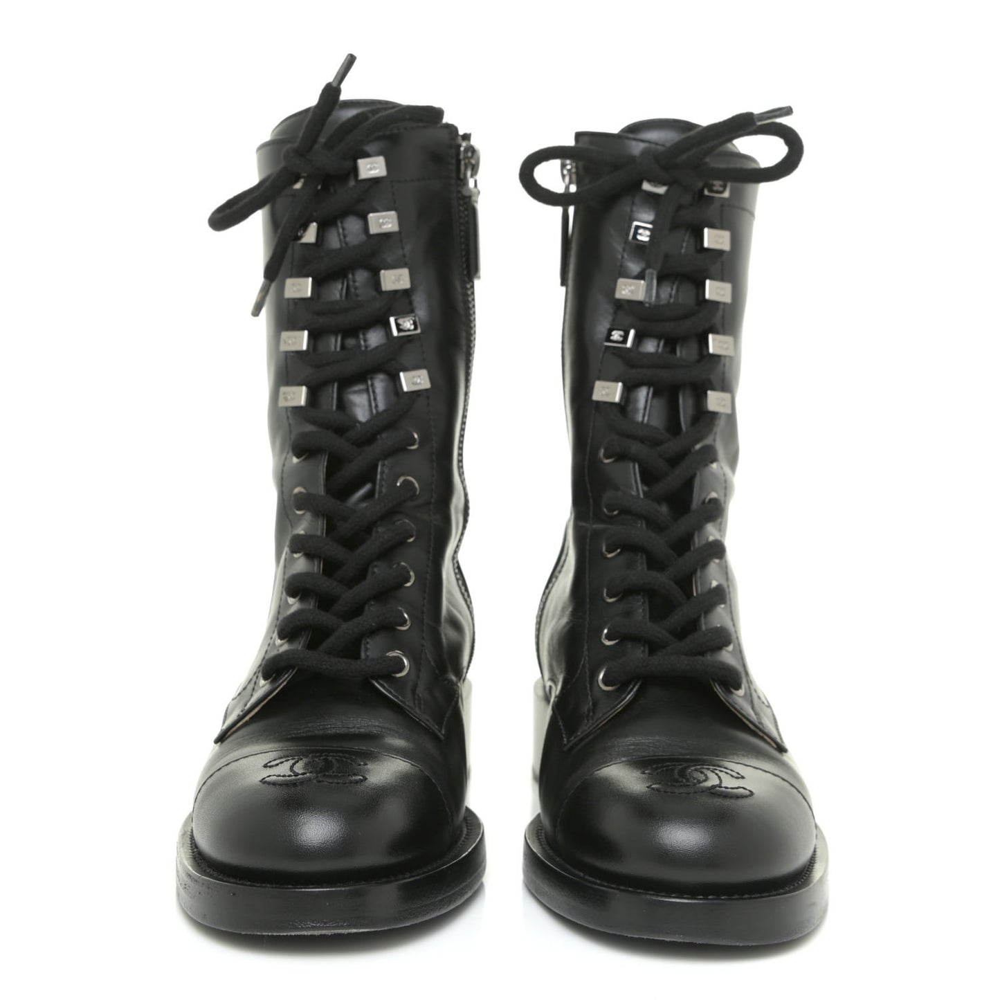Calfskin Lace Up Combat Boots 37 Black