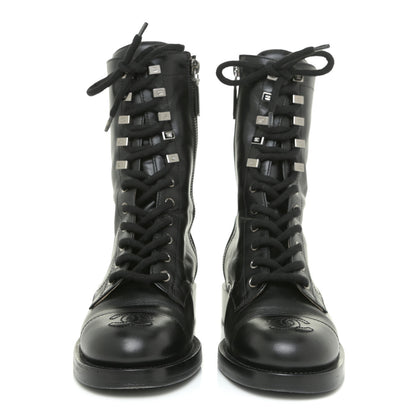 Chanel Calfskin Lace Up Combat Boots 37 Black 2 of 13