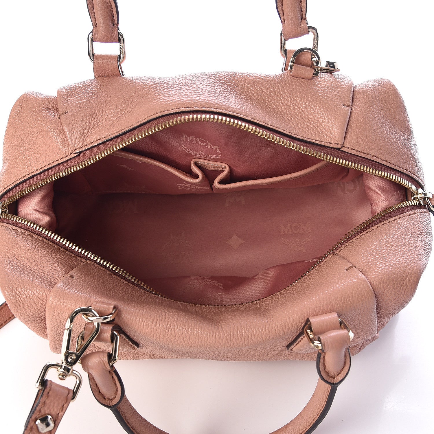 MCM Calfskin Bowler Bag Pink 6 of 10
