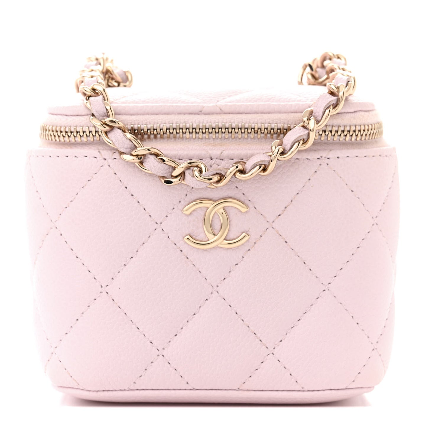 Caviar Quilted Tiny CC Mini Vanity Case With Chain Light Pink