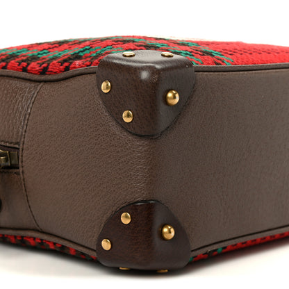Gucci Cotton Wool Textured Calfskin Houndstooth Woven Square Messenger Bag Red Green Ivory Multicolor New Acero 8 of 9
