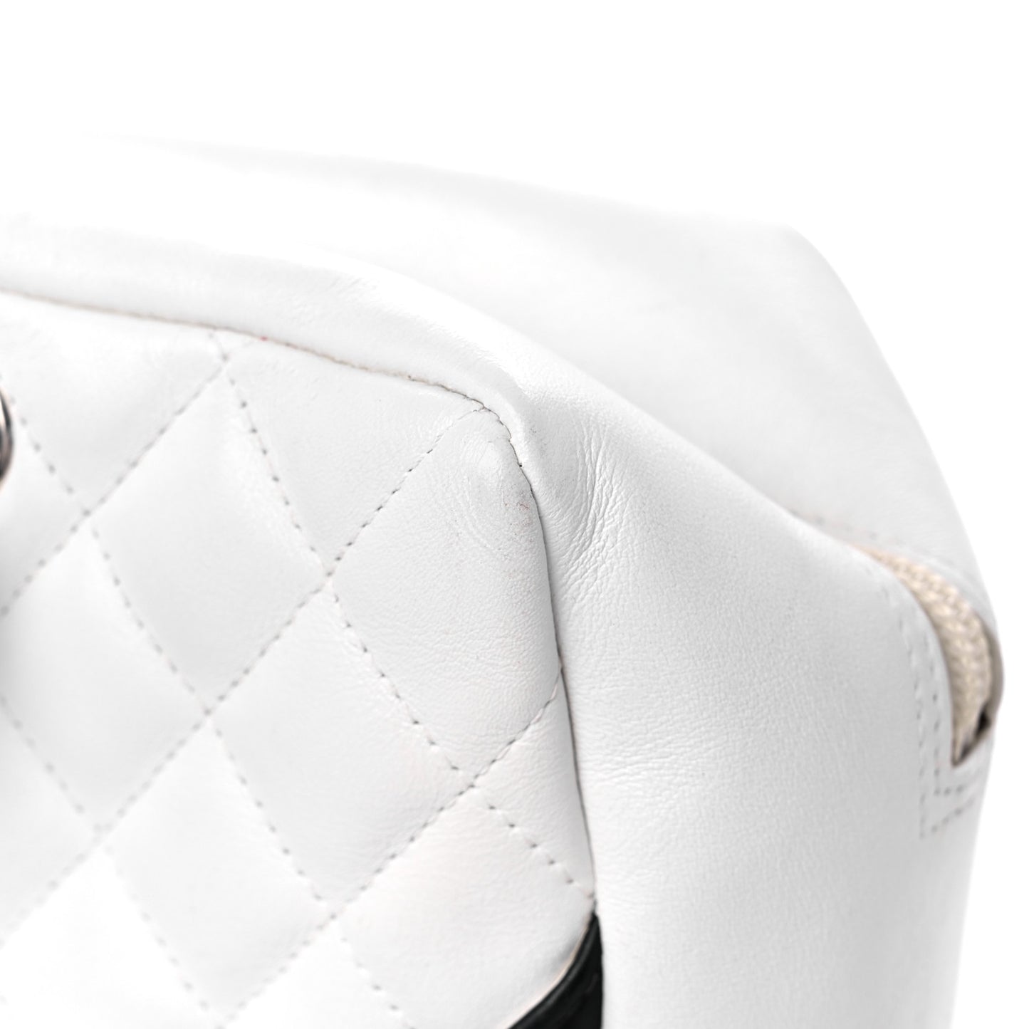 Calfskin Quilted Large Cambon Bowler White Black
