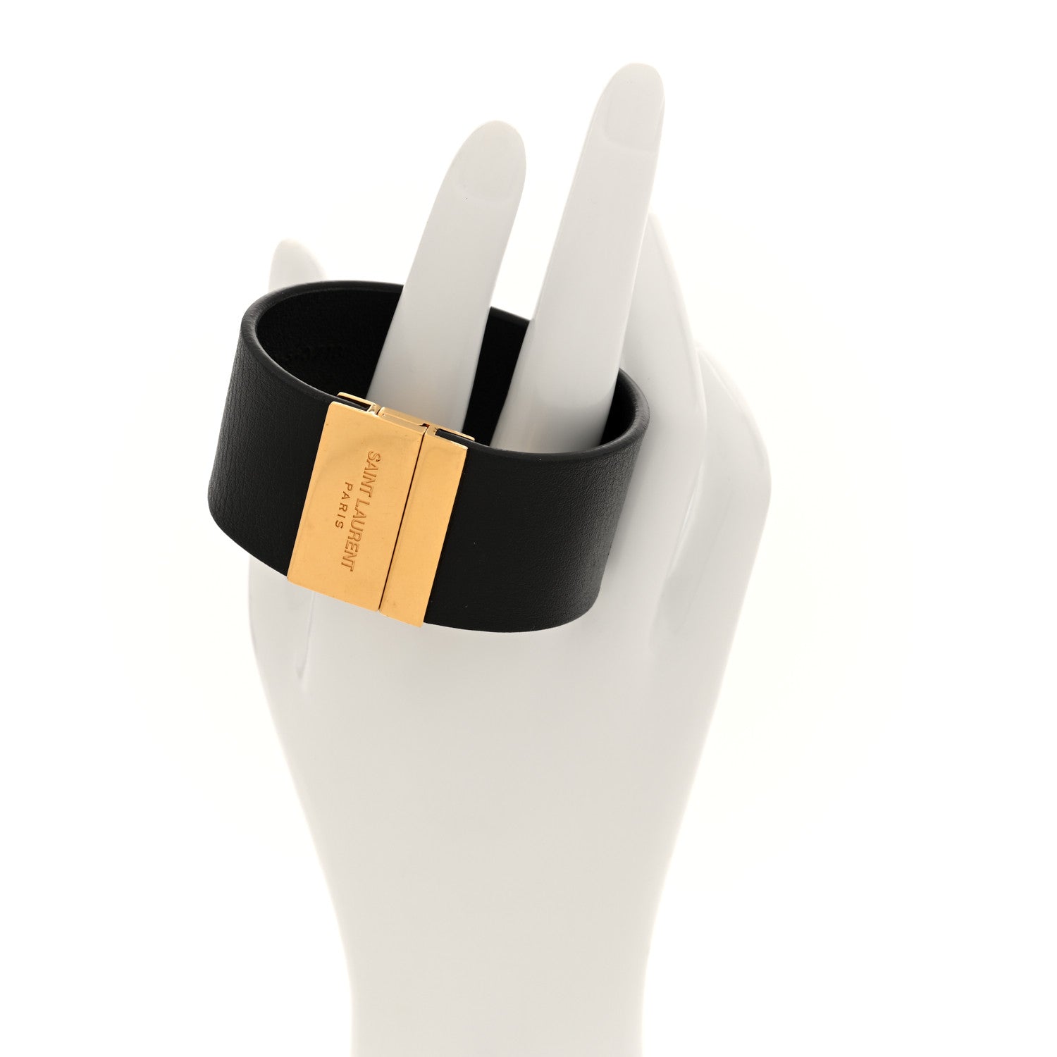 Saint Laurent Calfskin ID Cuff Bracelet S Black 2 of 5