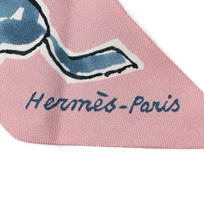 Hermes Silk Chevaux en Liberte Twilly Vieux Rose Bleu 2 of 4