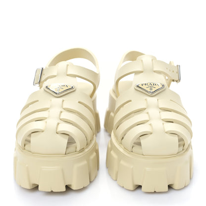 Prada Foam Rubber Metal Triangle Logo Monolith 55mm Cage Sandals 41 Quarzo 2 of 8