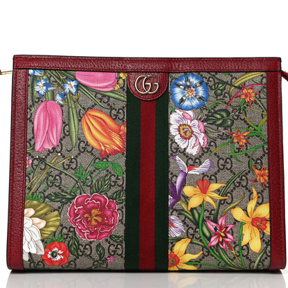 Gucci GG Supreme Monogram Flora Web Ophidia Pouch Red 6 of 8