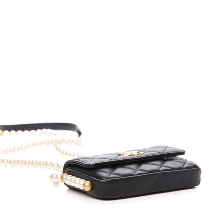 Chanel Calfskin Quilted About Pearls Card Holder Flap With Chain Black 4 of 11