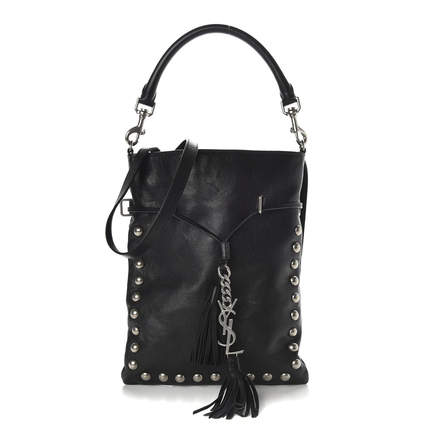 Calfskin Studded Monogram Flat Bucket Black