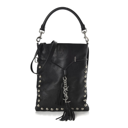 Saint Laurent Calfskin Studded Monogram Flat Bucket Black 1 of 9