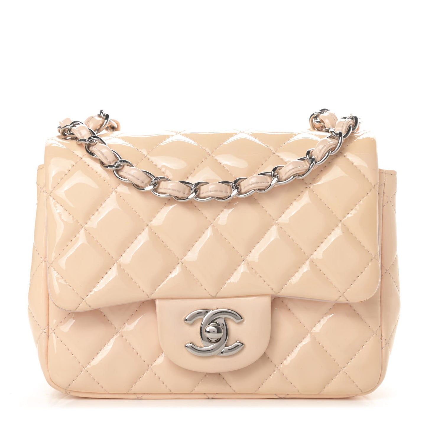 Patent Quilted Mini Square Flap Light Pink
