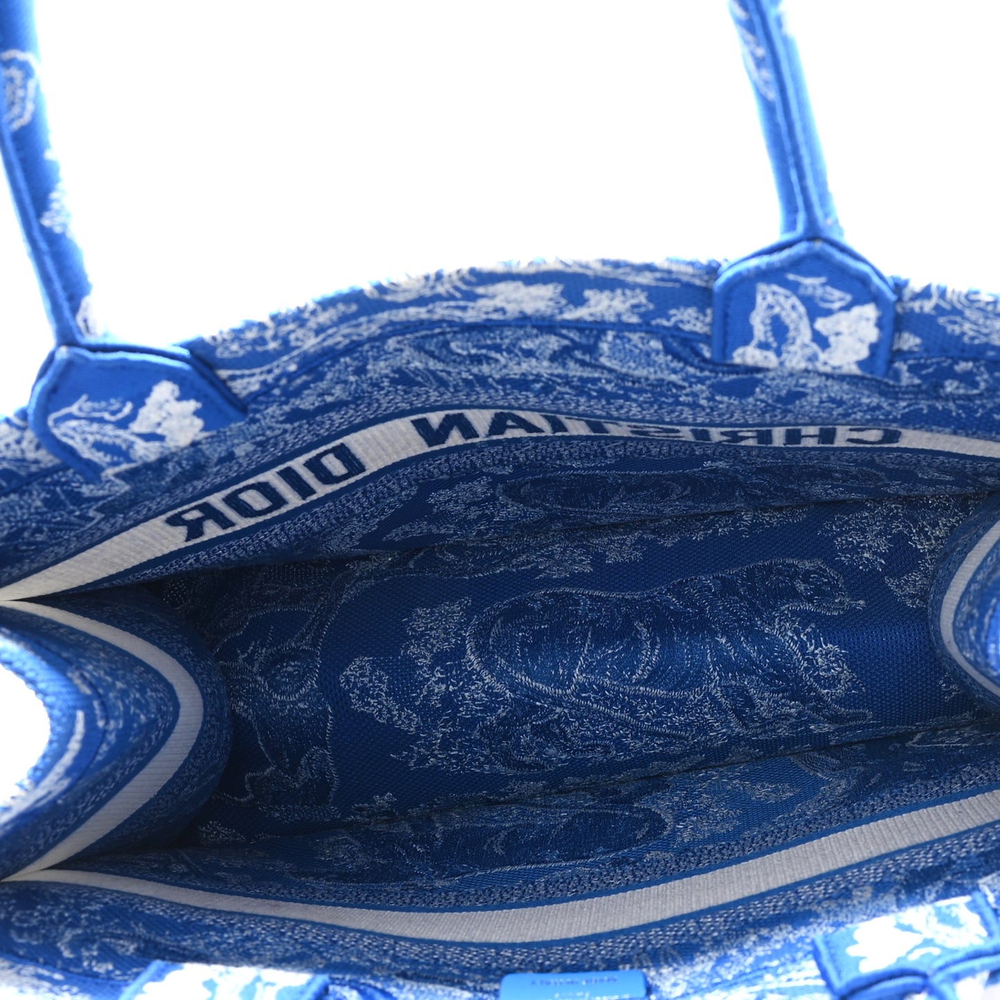 Canvas Embroidered Medium Dioriviera Toile De Jouy Book Tote Fluorescent Blue