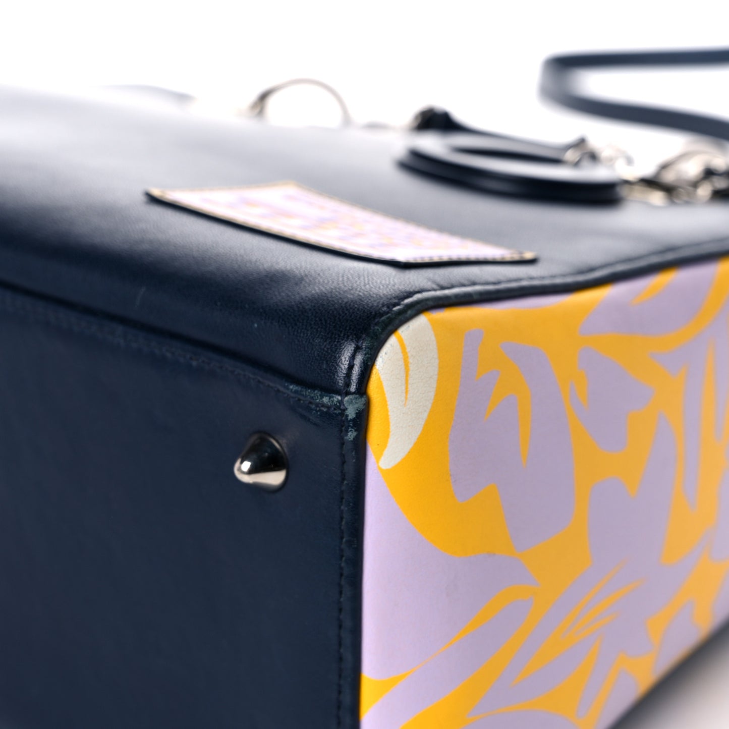 Calfskin Flower Printed Medium Lady Dior Navy Multicolor