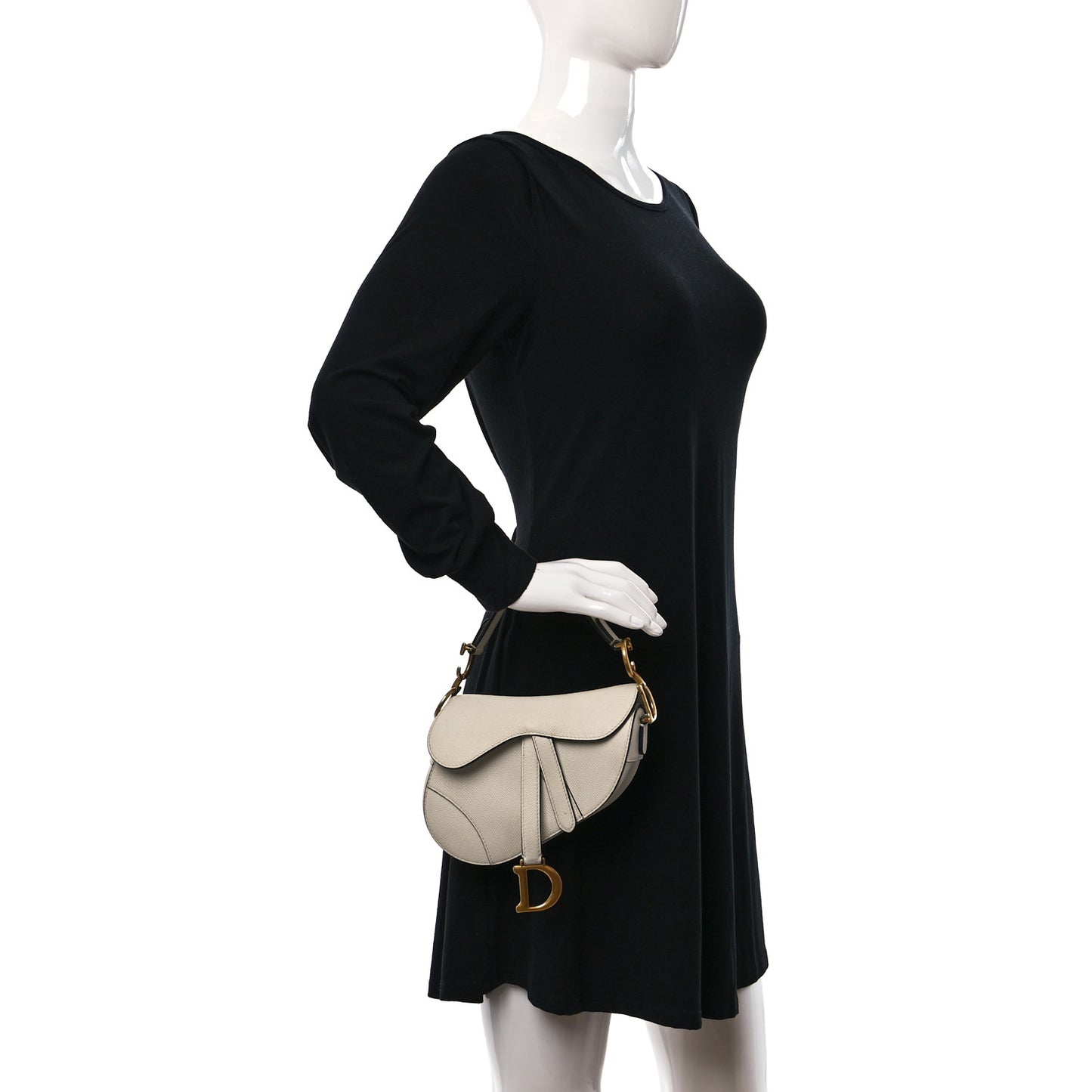 Grained Calfskin Mini Saddle Bag White