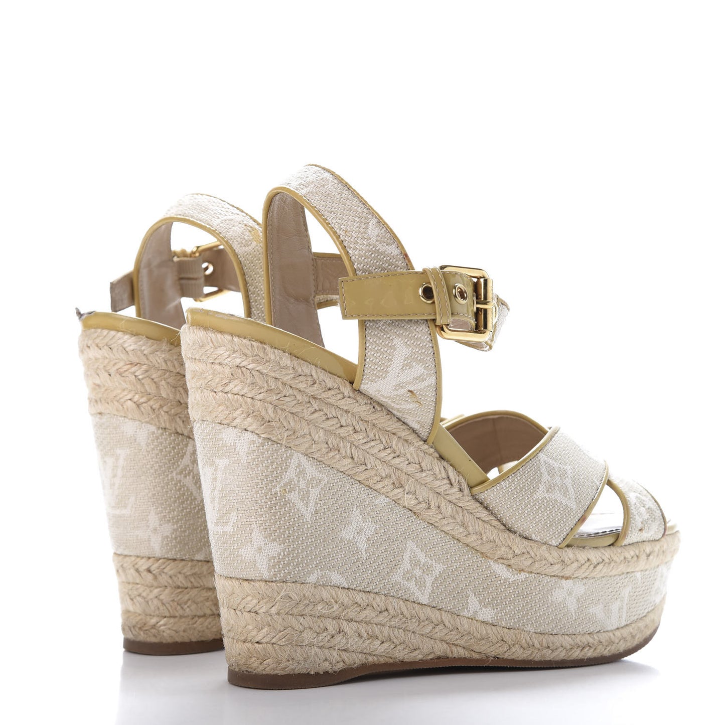 Canvas Monogram Nil Espadrille Wedge Sandals 38 Beige