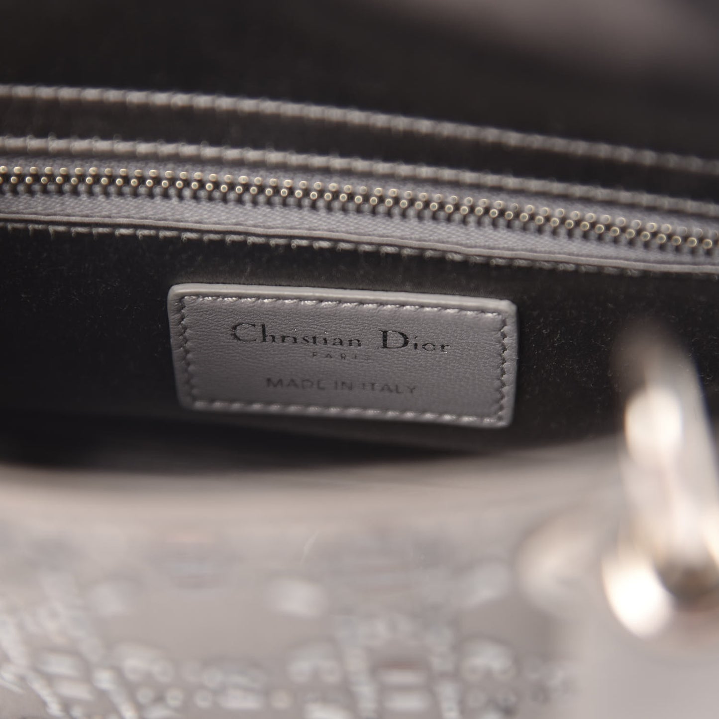 Satin Crystal Cannage Mini Lady Dior Gray