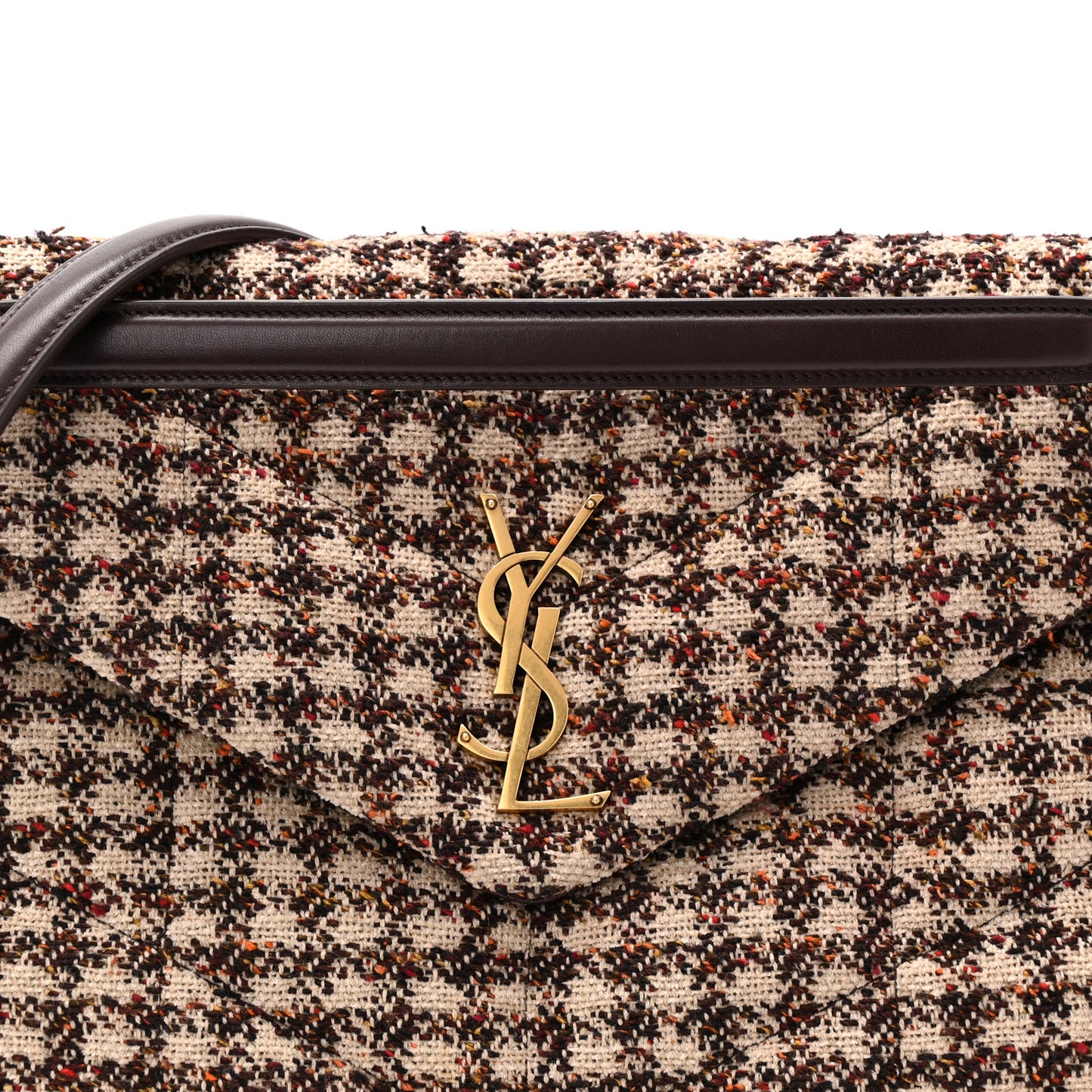 Tweed Quilted Medium Loulou Puffer Monogram Chain Satchel Beige Umber Multicolor