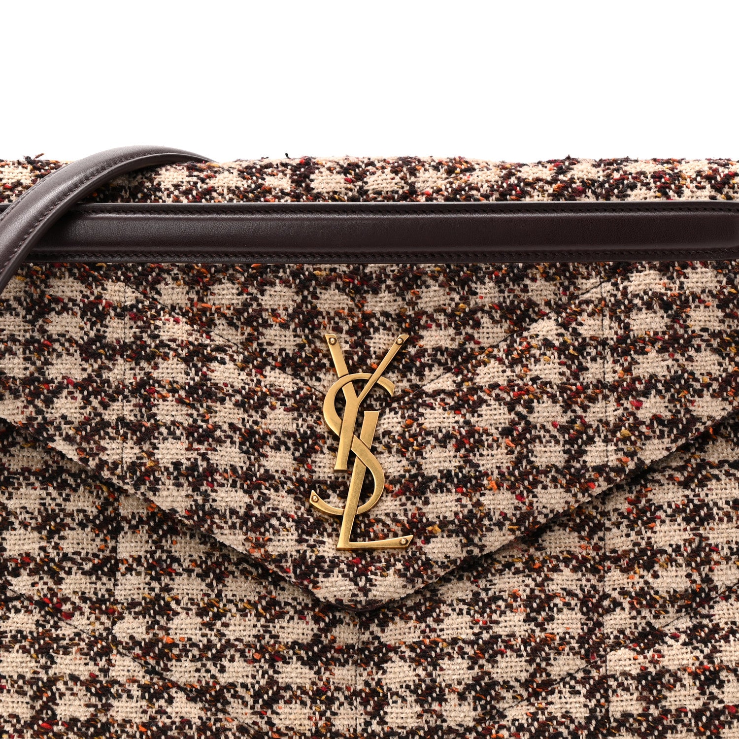 Saint Laurent Tweed Quilted Medium Loulou Puffer Monogram Chain Satchel Beige Umber Multicolor 8 of 10