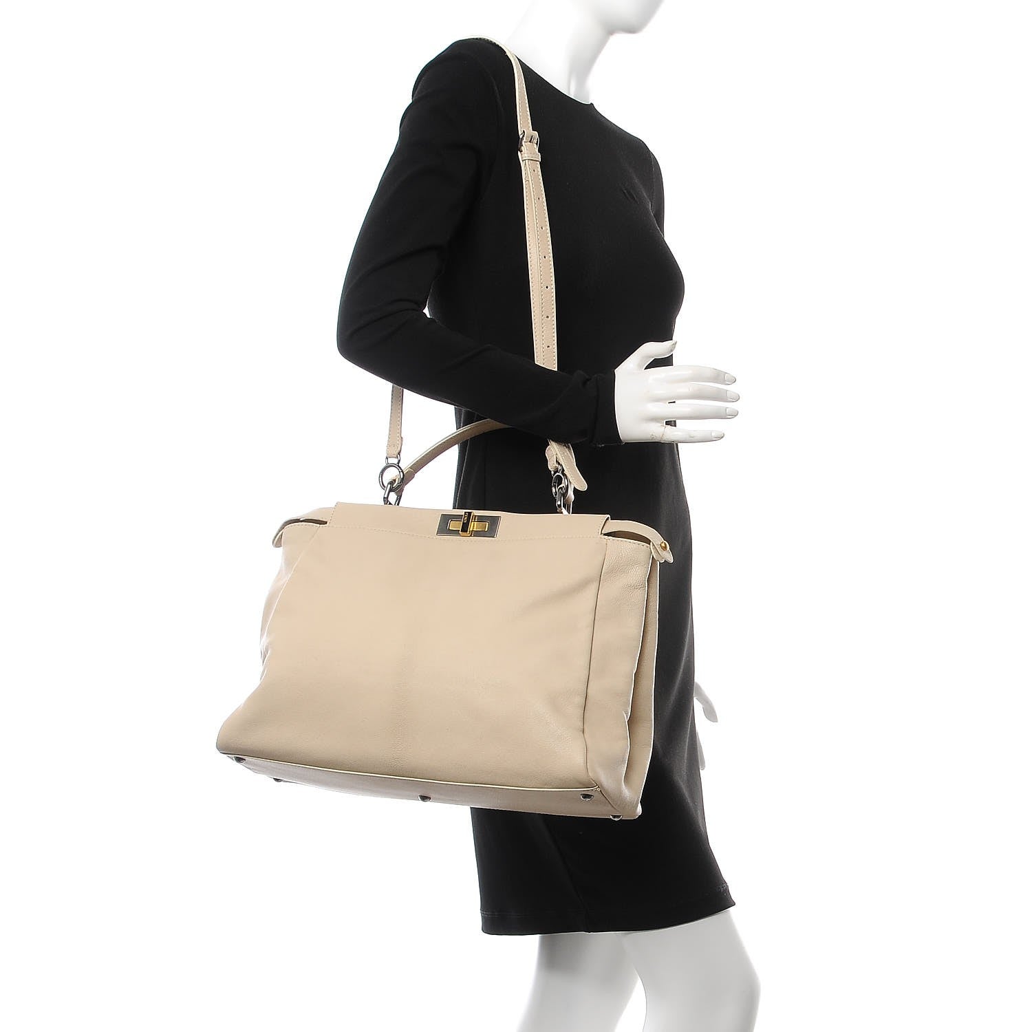 Fendi Goatskin Large Peekaboo Iconic Satchel Grigio Black 2 of 17