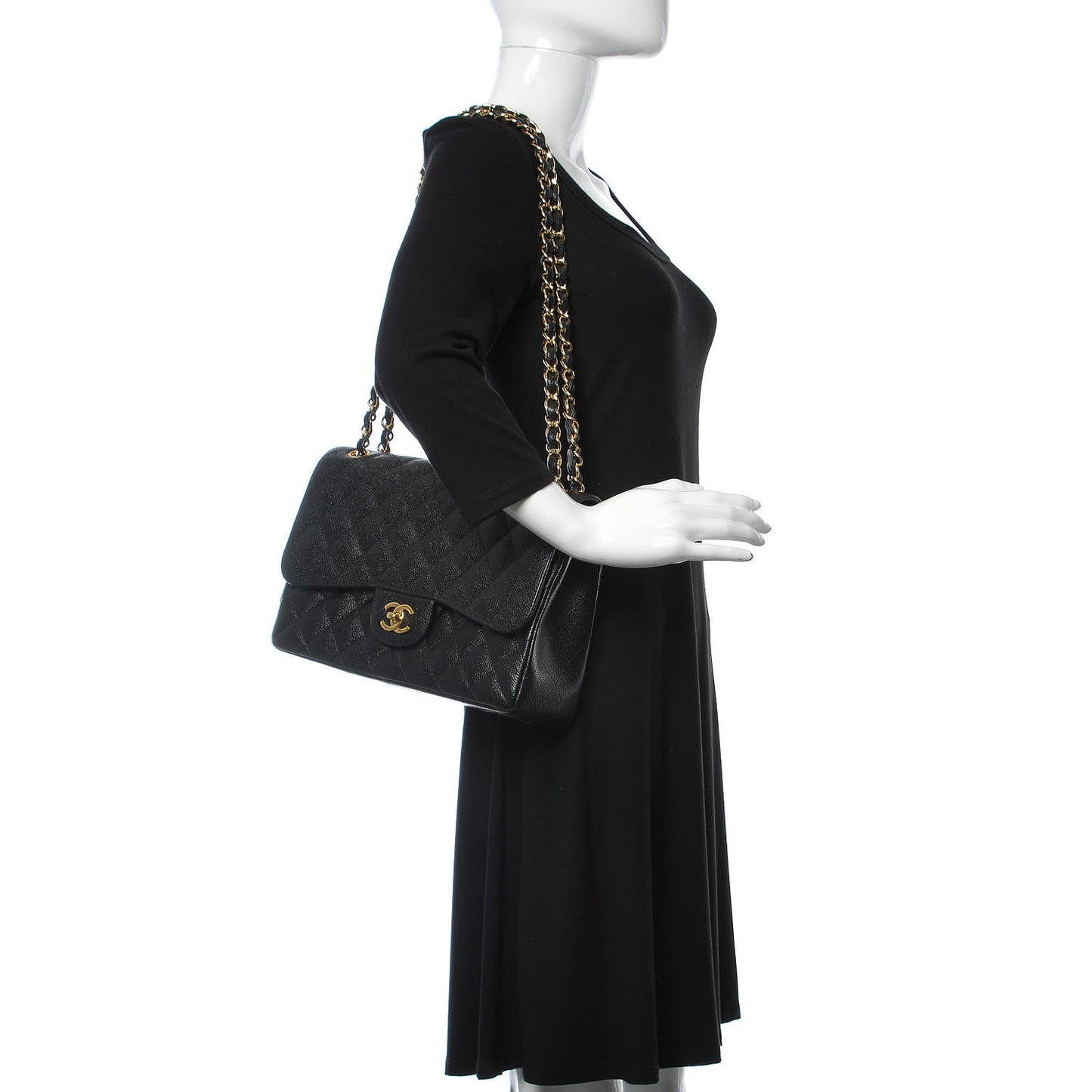 Caviar Quilted Jumbo Double Flap Black