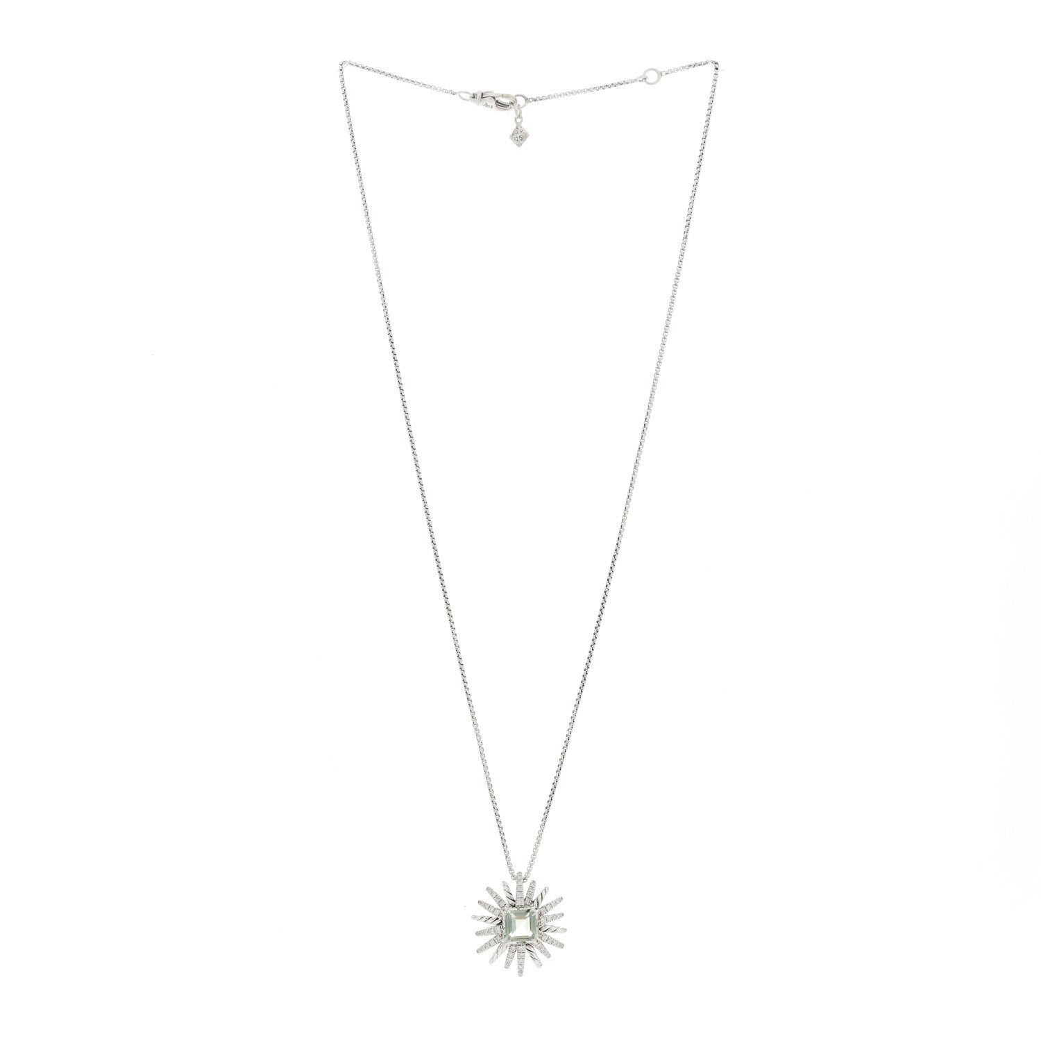 David Yurman Sterling Silver Diamond Prasiolite 23mm Starburst Pendant Necklace 2 of 8