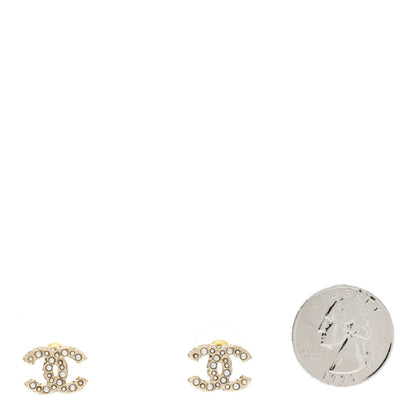 Chanel Pearl Crystal CC Earrings Light Gold 2 of 4