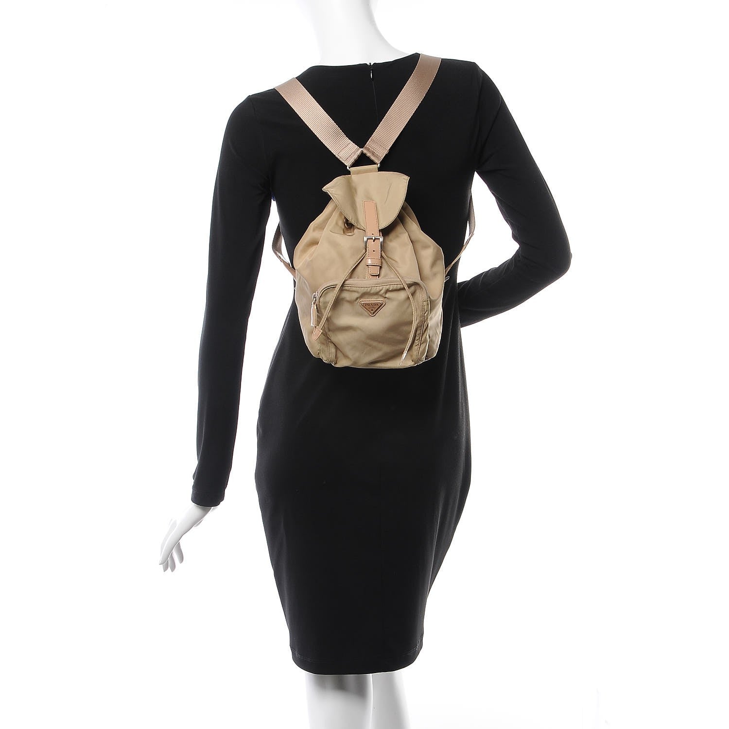 Prada Nylon Vela Mini Cinch Backpack Beige 2 of 9