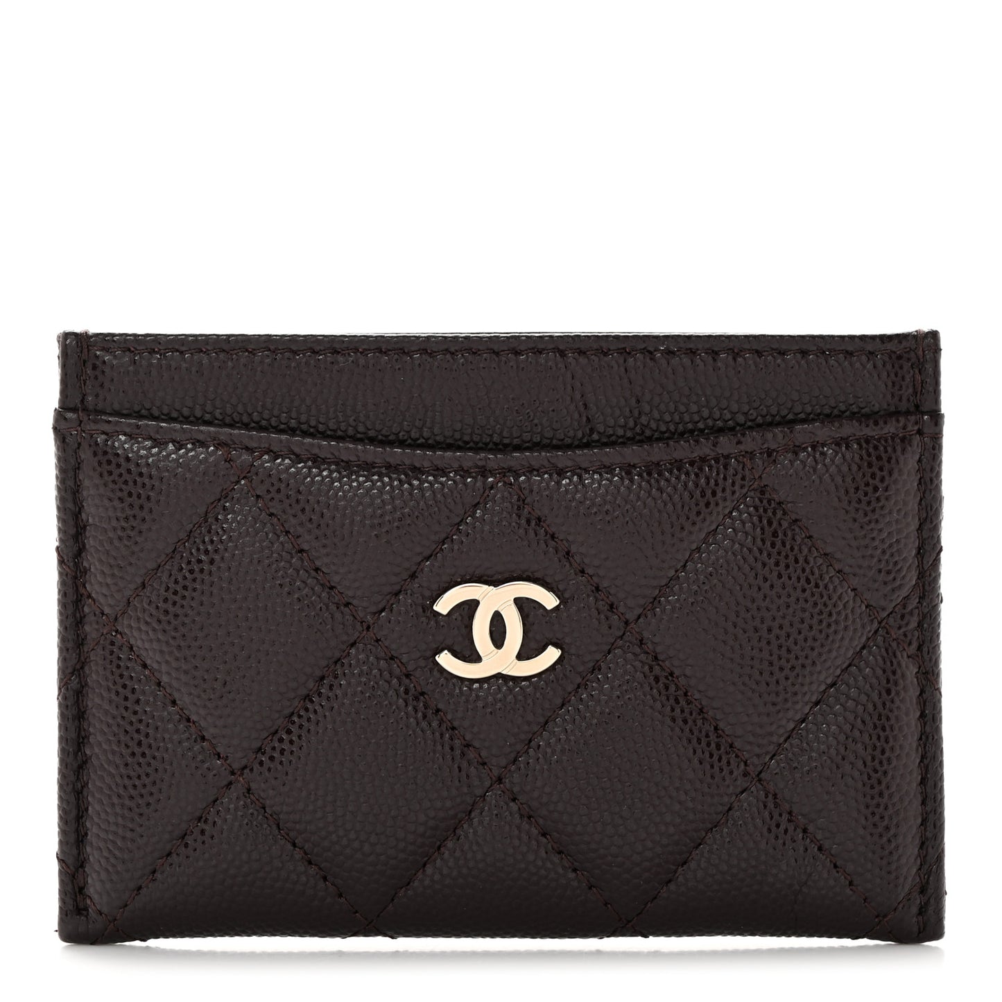 Caviar Quilted Card Holder Dark Brown
