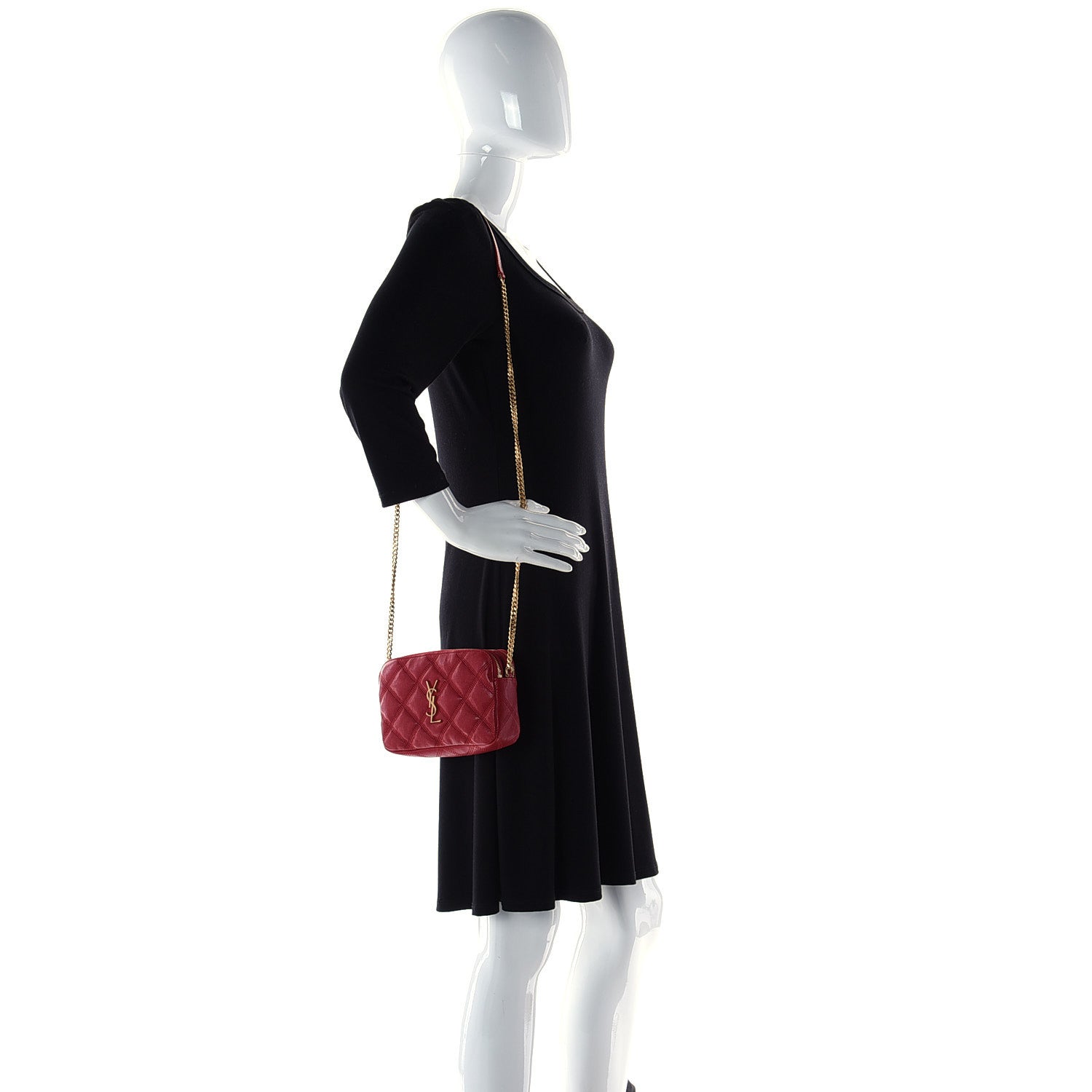Saint Laurent Grained Lambskin Quilted Mini Becky Double Zip Bag Rouge Eros 2 of 15