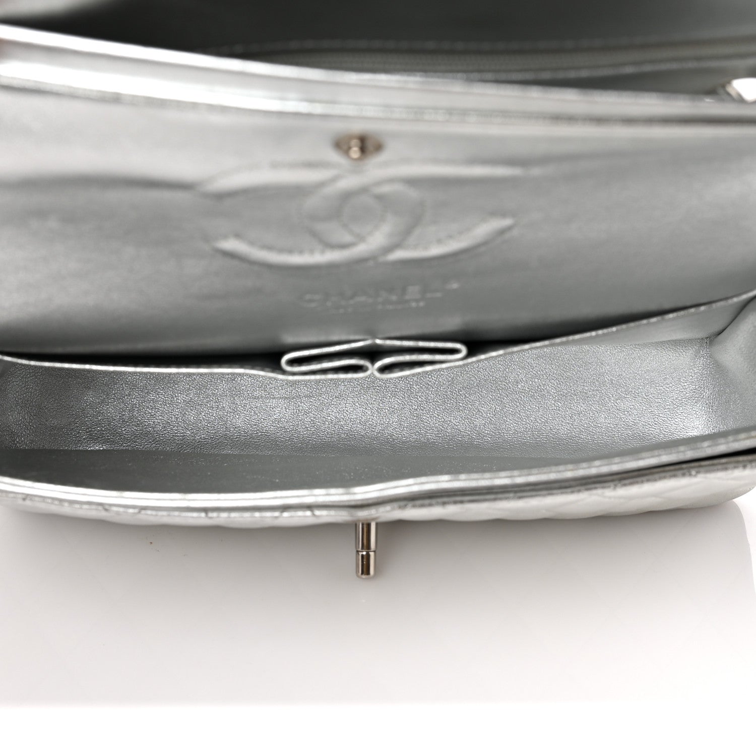 Chanel Metallic Lambskin Quilted Medium Double Flap Silver 5 of 9