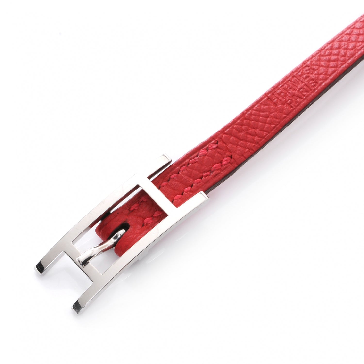 Hermes Epsom 3 MM Hapi Triple Tour Wrap Bracelet Medium Rouge Casaque 4 of 6