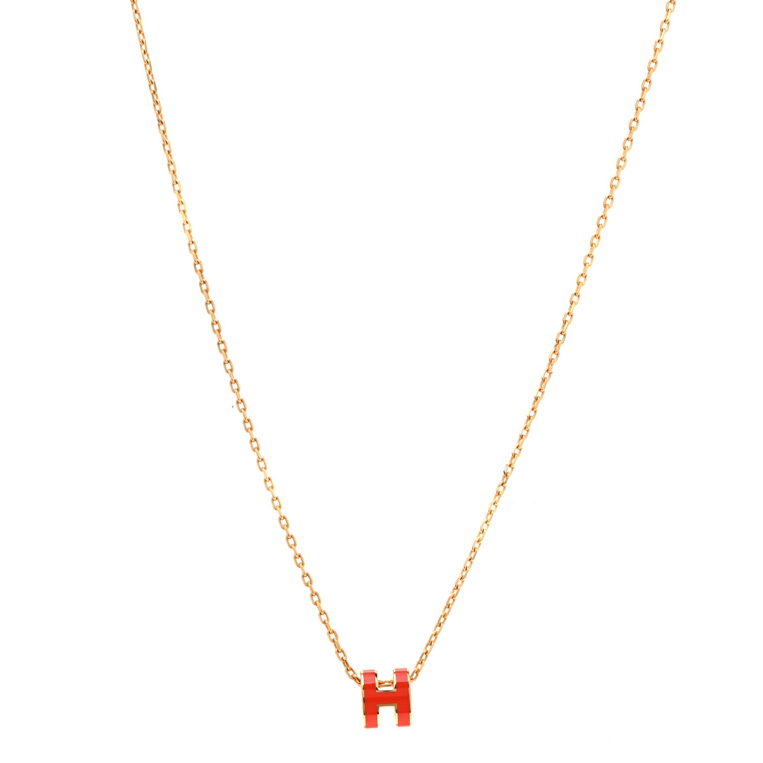 Hermes Lacquered Gold Mini Pop H Pendant Necklace Orange Graffiti 1 of 3