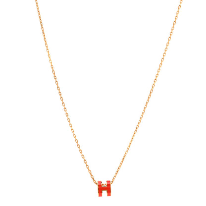 Hermes Lacquered Gold Mini Pop H Pendant Necklace Orange Graffiti 1 of 3