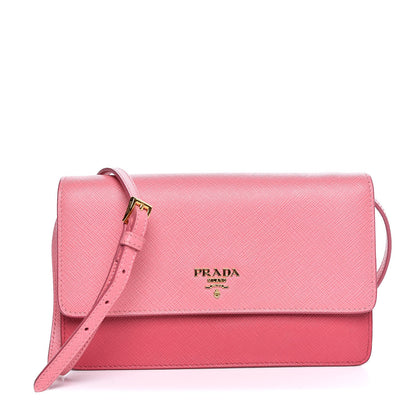Prada Saffiano Lux Metal Flap Wallet with Strap Peonia Geranio 1 of 7