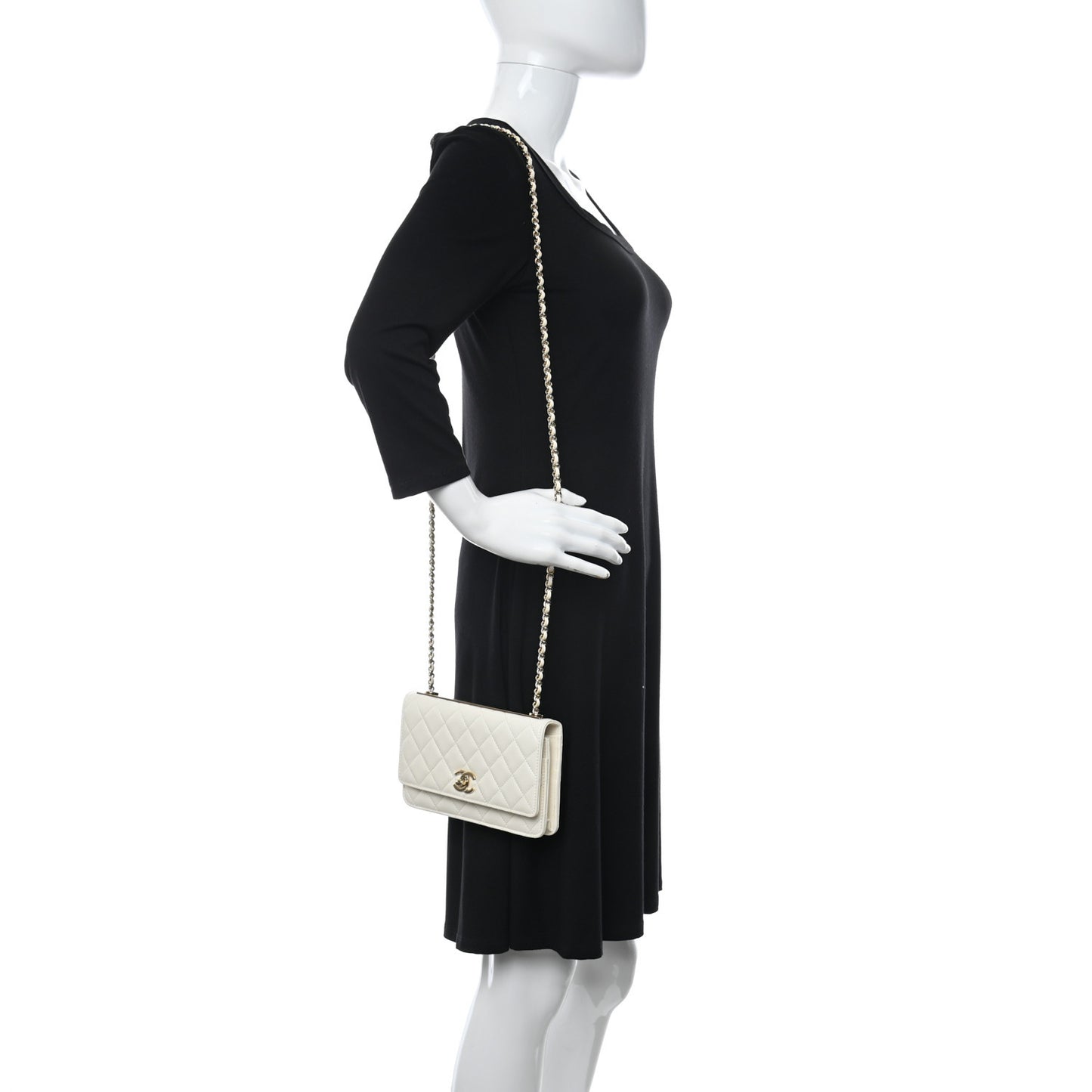 Lambskin Quilted Trendy CC Wallet On Chain WOC White
