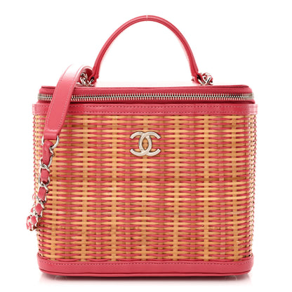 Chanel Glazed Calfskin Raffia Vanity Case Bag Pink 1 of 10