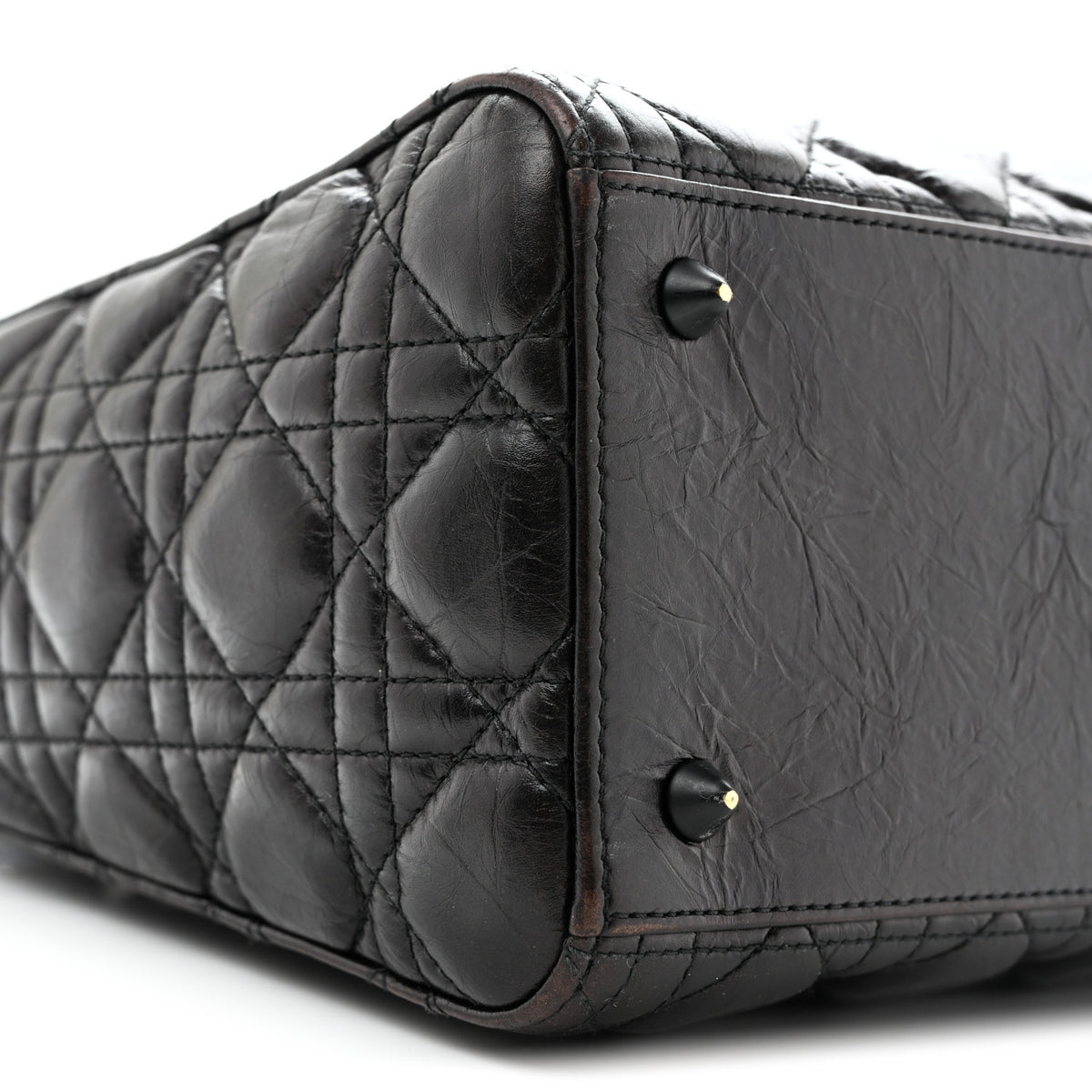 Christian Dior Crinkled Calfskin Cannage Medium Lady Dior Black 9 of 15